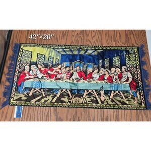 Vintage Swan Brand Velveteen Tapestry – The Last Supper Wall Hanging – 42” x 20”